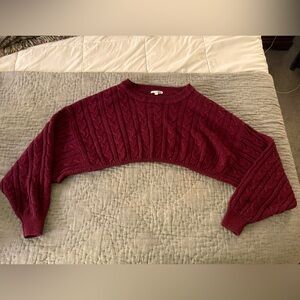 Fashion Nova Wine Red Cable Knit Cropped Sweater 100% acrylic cozy SMALL
